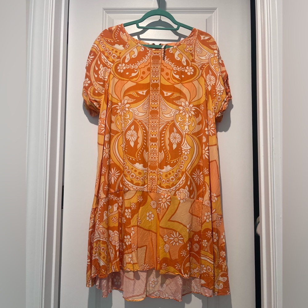 Free People Vibrant Orange Graphic Mini Dress